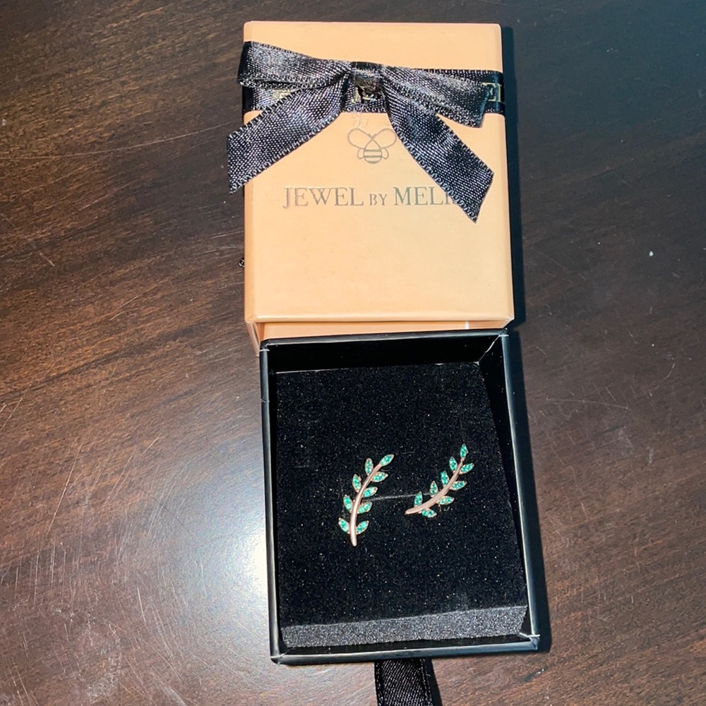 Rose gold and green olive leaf stud earrings. Never worn